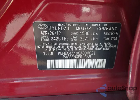 2012 Hyundai Sonata Hybrid z USA, uszkodzony, nr VIN KMHEC4A40CA034021